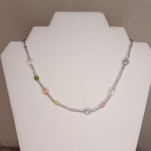 Graziano AB Glass / Crystal Single Strand Toggle Necklace Choker Vtg